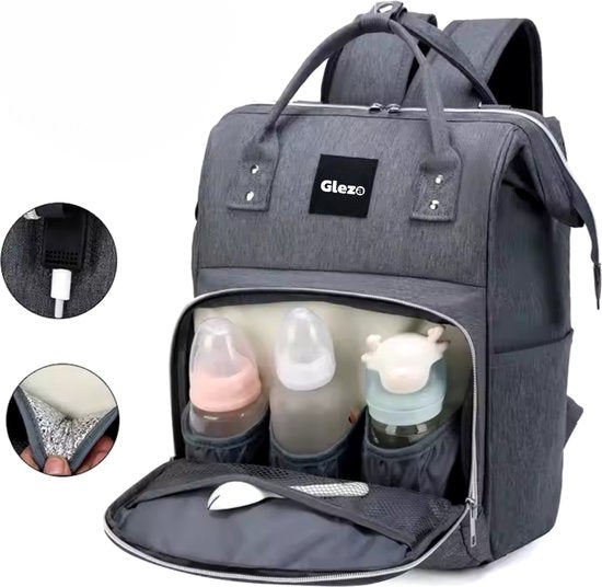 Gleza Mama Bag Luiertas Rugzak Zwart - 12 Vakken & Verzorgingstas
