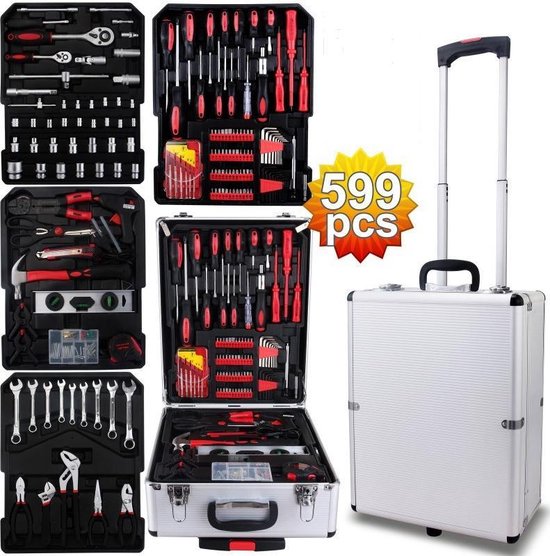 599-delige Gereedschapskoffer met Aluminium Koffer – Compleet voor Klussers & Professionals