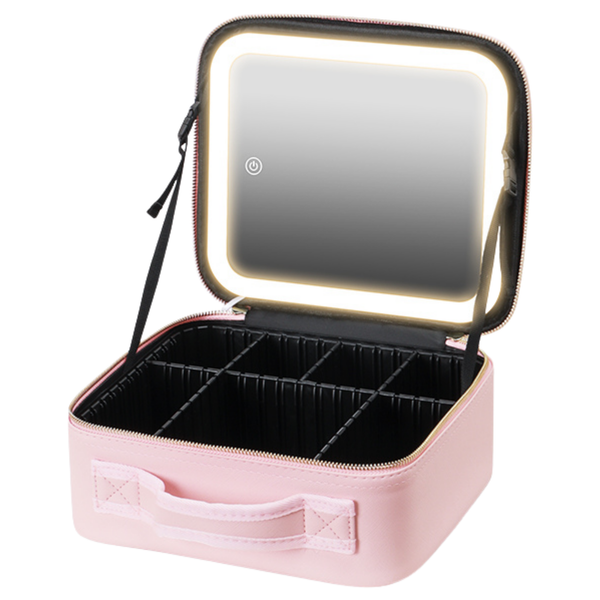 Roze Make-up Koffer met Grote Spiegel en LED Verlichting - Waterdicht, Verstelbaar, en Compact - Ideaal voor Meisjes en Dames - Maat S