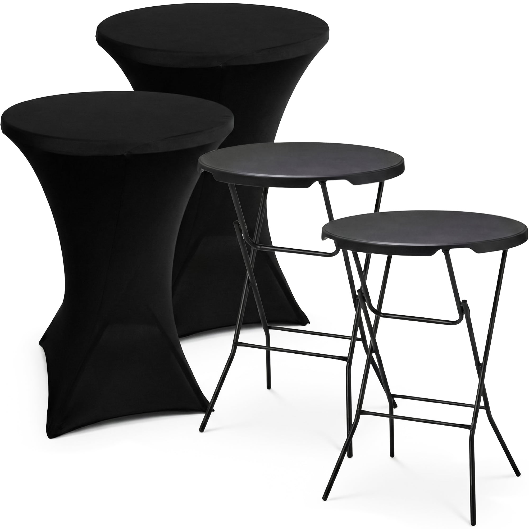 Statafel Set 2x Ø80 cm – Inklapbaar – Zwarte Rok – Prestara