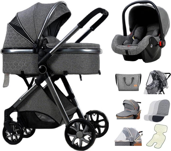 Luxe Multifunctionele 3-in-1 Combi Kinderwagen – Kwalitatieve Buggy – Opklapbare Wandelwagen – Donkergrijs – Incl. Autostoel