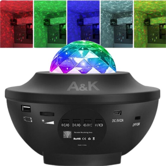 A&K Bluetooth Sterrenhemel Projector - Nachtlamp Inclusief Afstandsbediening | Galaxy Projector | Kinderkamer Nachtlampje | Roterende LED Sterrenlamp