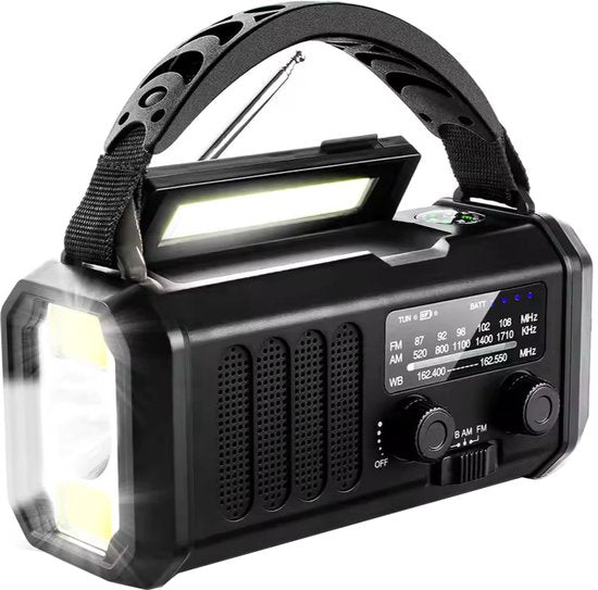Noodradio - Solar Opwindbaar - 10.000mAh - Solar powerbank Zonne Energie - Survival Noodpakket - Zaklamp Oplaadbaar