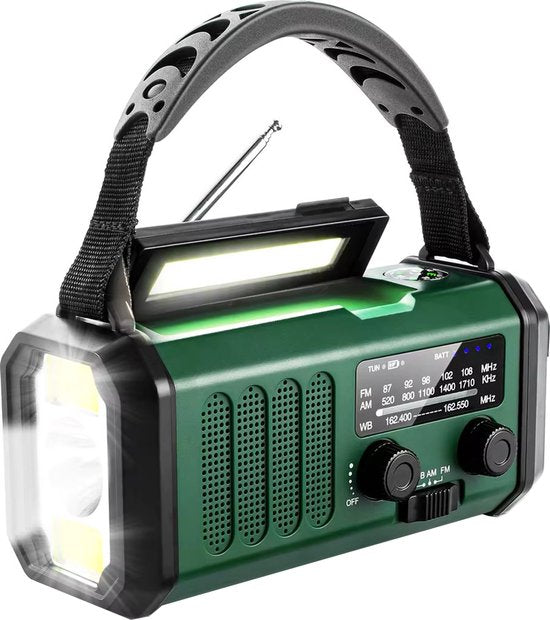 Noodradio - Solar Opwindbaar - 10.000mAh - Solar powerbank Zonne Energie - Survival Noodpakket - Zaklamp Oplaadbaar
