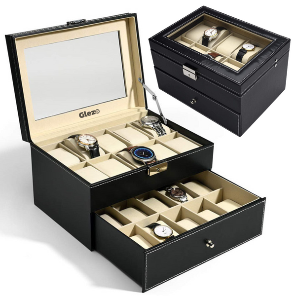 Gleza Luxe Leren Horlogebox met 20 Compartimenten – Perfect voor Horloges en Sieraden