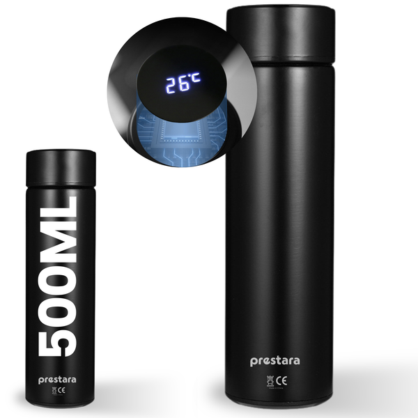 Prestara Slimme Thermosfles met LCD Temperatuur Display – 500ML Dubbelwandige Isolatiefles | RVS Thermosbeker voor Koude en Warme Dranken – Ideaal voor Onderweg en op Werk