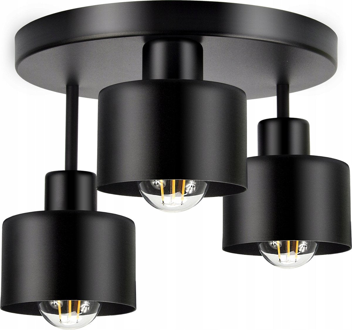 Plafondlamp Industrieel Zwart – 3-Lichts – E27 Fitting – Plafonnière – Hangklaar – excl. Lichtbron