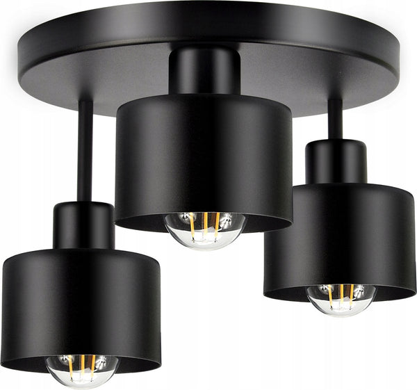 Prestara Plafondlamp Industrieel Zwart – 3 x E27 – Plafonnière Woonkamer, Kinderkamer, Slaapkamer – Hangklaar – excl. Lichtbron