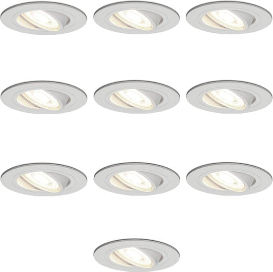 10x Prestara LED Inbouwspots Wit – 5W – 2700K Warm Wit – Dimbaar & Kantelbaar – GU10 – IP20 – Ø75 mm – Ronde Inbouwspotjes – Voor Woonkamer, Gang & Slaapkamer