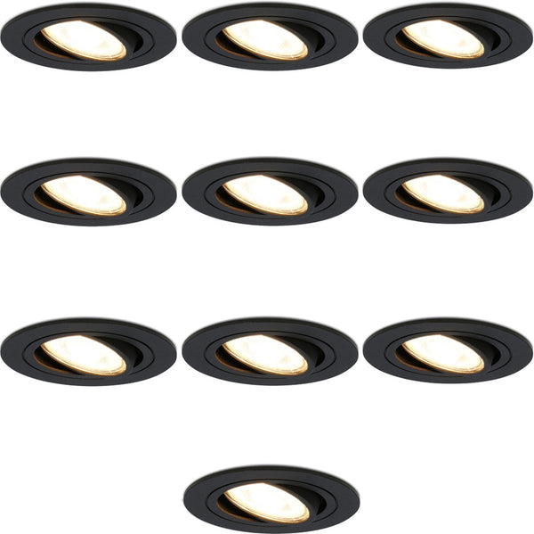 10x Prestara LED Inbouwspots Zwart – Ø75 mm – 2700K Warm Wit – 5W – 350 Lumen – Dimbaar & Kantelbaar – GU10 Spotjes – IP20 – Voordeelset Plafondverlichting voor Woonkamer, Gang, Slaapkamer