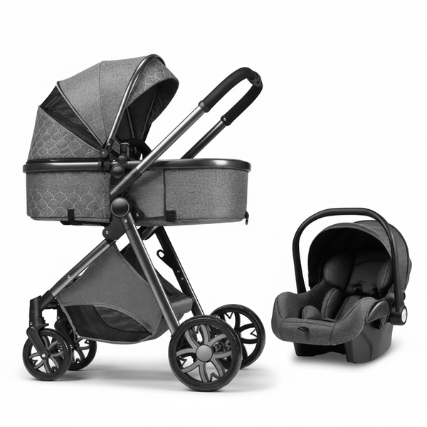 3-in-1 Kinderwagen met Autostoel – Luxe Combi Buggy – Donkergrijs